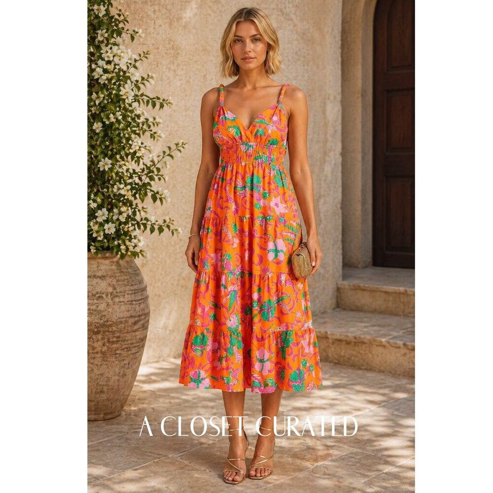 Derek Lam 10 Crosby Cecelia Tiered Midi Dress 0 Orange NEW